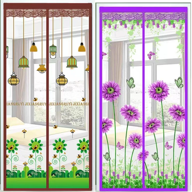 夏季魔术贴免打孔磁性自吸防蚊印花软纱门帘