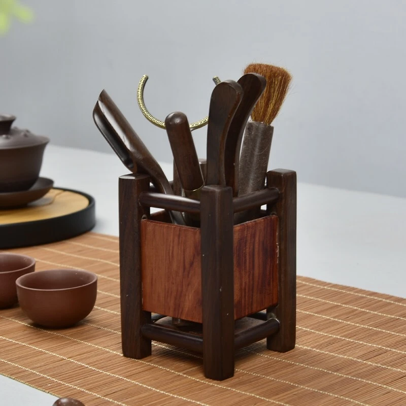 黑檀实木茶道六君子套装茶针茶笔茶夹配件灯笼茶道零配