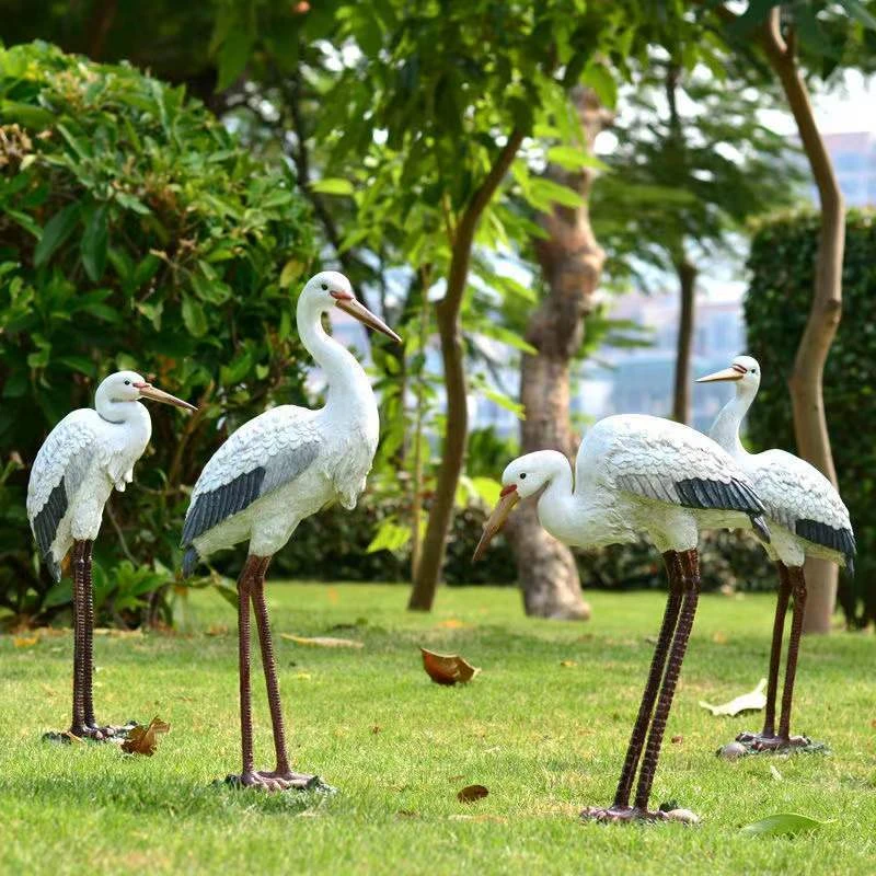 【菲菲家】仿真仙鹤白鹭雕塑摆件花园庭院喷泉假山水池户外园林