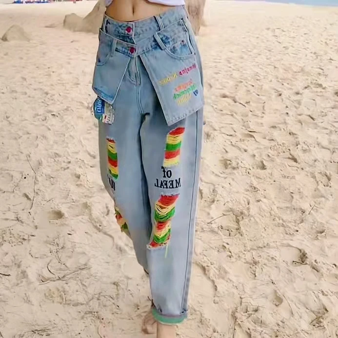 柯米儿KM3023假两件牛仔裤