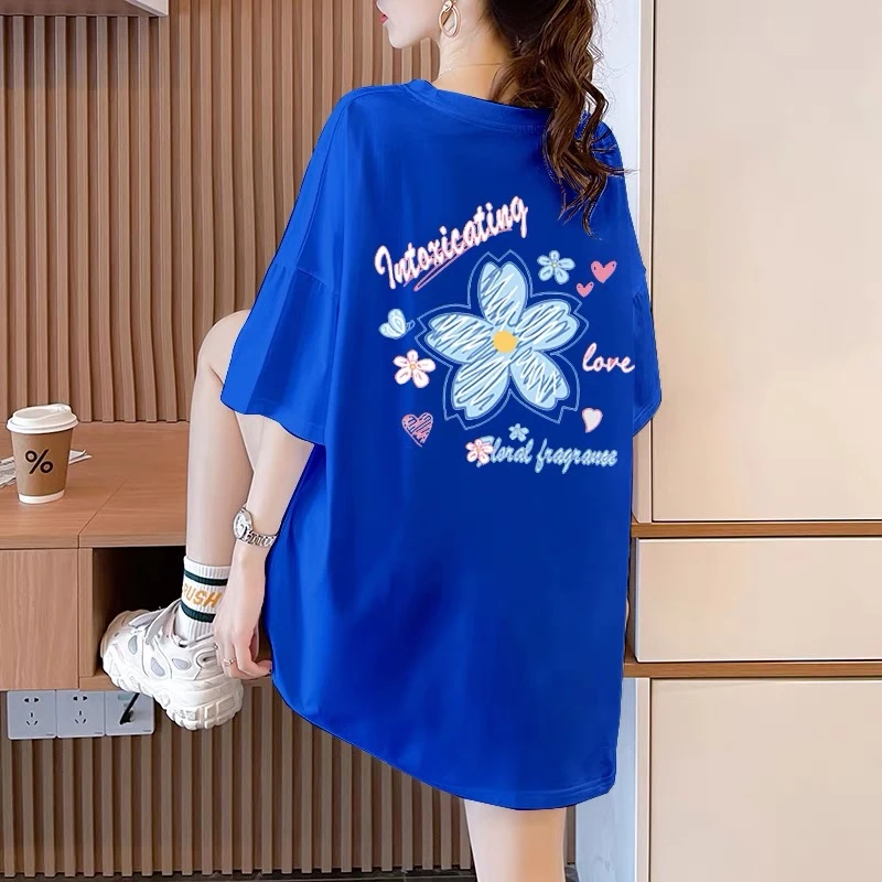 大码女装克莱因蓝短袖t恤女2024新款设计感小众夏季大版t恤女