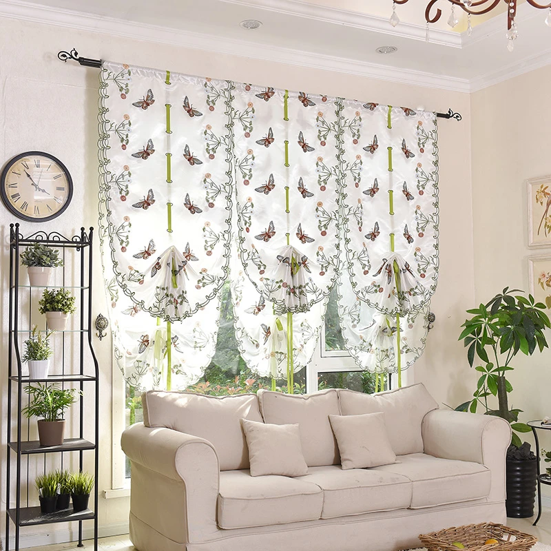 田园免打孔罗马帘扇形窗帘客厅厨房唯美隔断窗升降气球帘成品纱帘