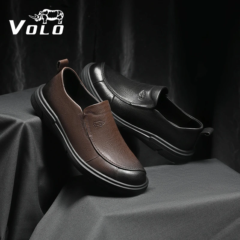 VOLO/犀牛皮鞋休闲英伦一脚蹬商务休闲头层牛皮圆头休闲皮鞋