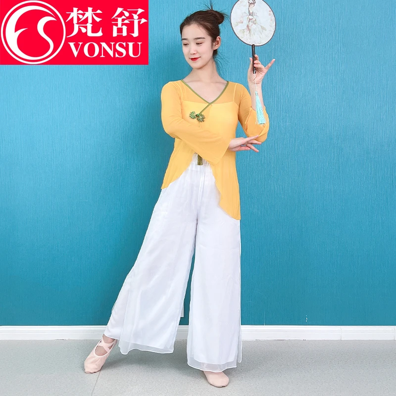 古典舞身韵纱衣女飘逸网纱上衣练功服装中国舞蹈表演出服GS0059