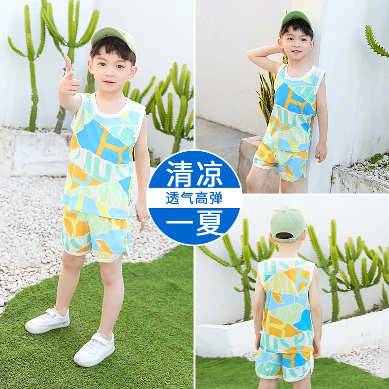 儿童背心运动球服套装夏季男童速干衣家居服中大童薄款睡衣空调服