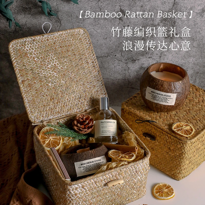 手工椰壳轻奢香氛蜡烛香薰礼盒自然伴手礼套装生日情人节礼物香器