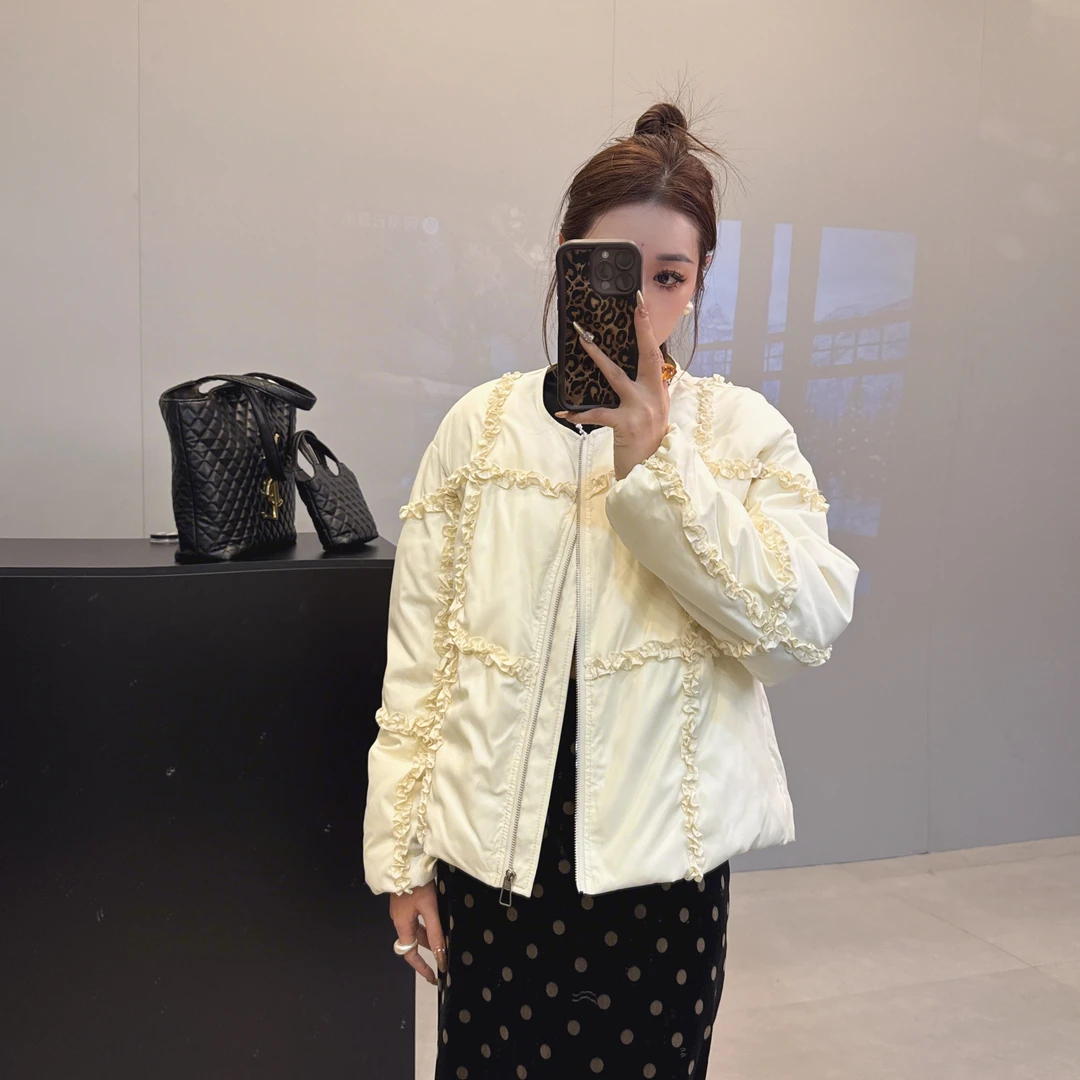 韩版东大门复古宽松高级感花边百搭简约棉衣外套