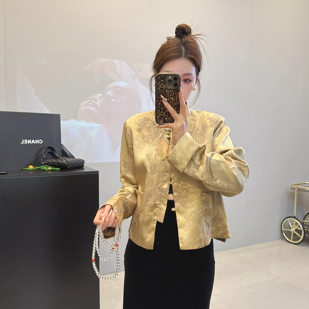 新中式国风立领气质显瘦复古提花大口袋短外套