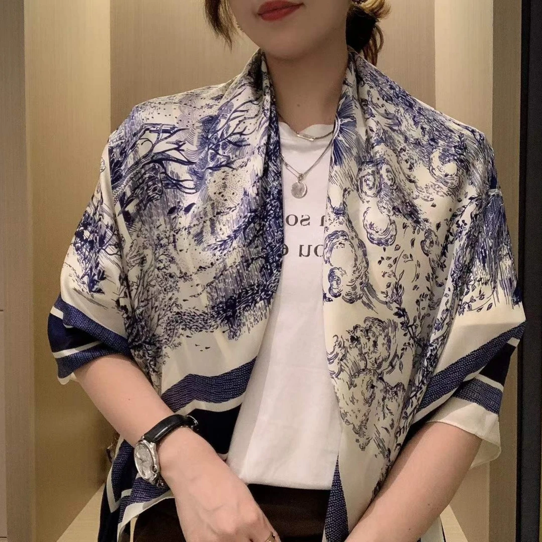 【热带雨林（蓝）】70*70方巾百搭丝巾