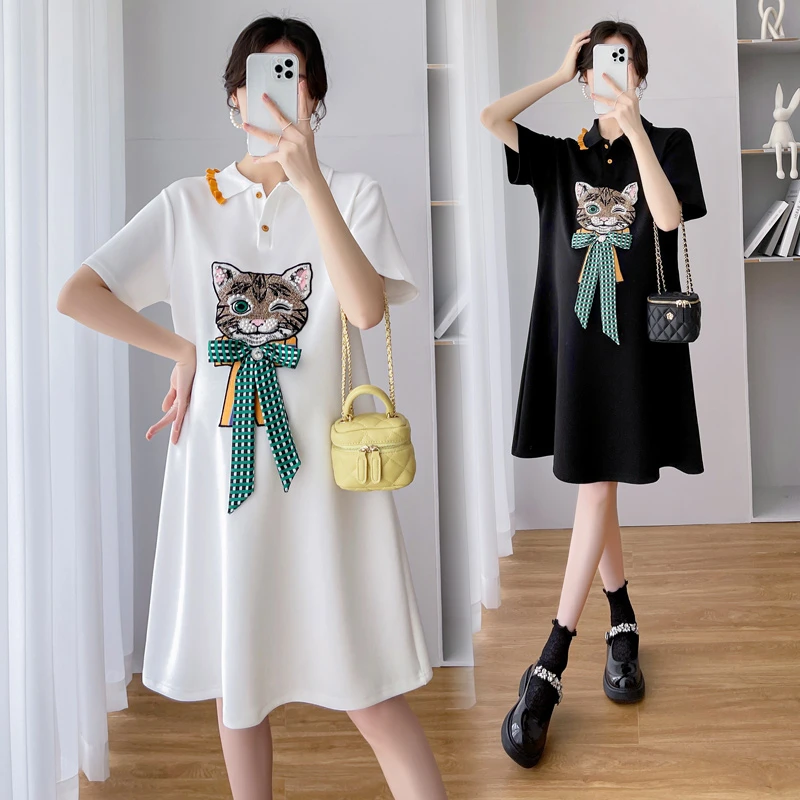 孕妇夏装连衣裙2024夏季新款中长款时尚潮妈卡通减龄韩版可哺乳女