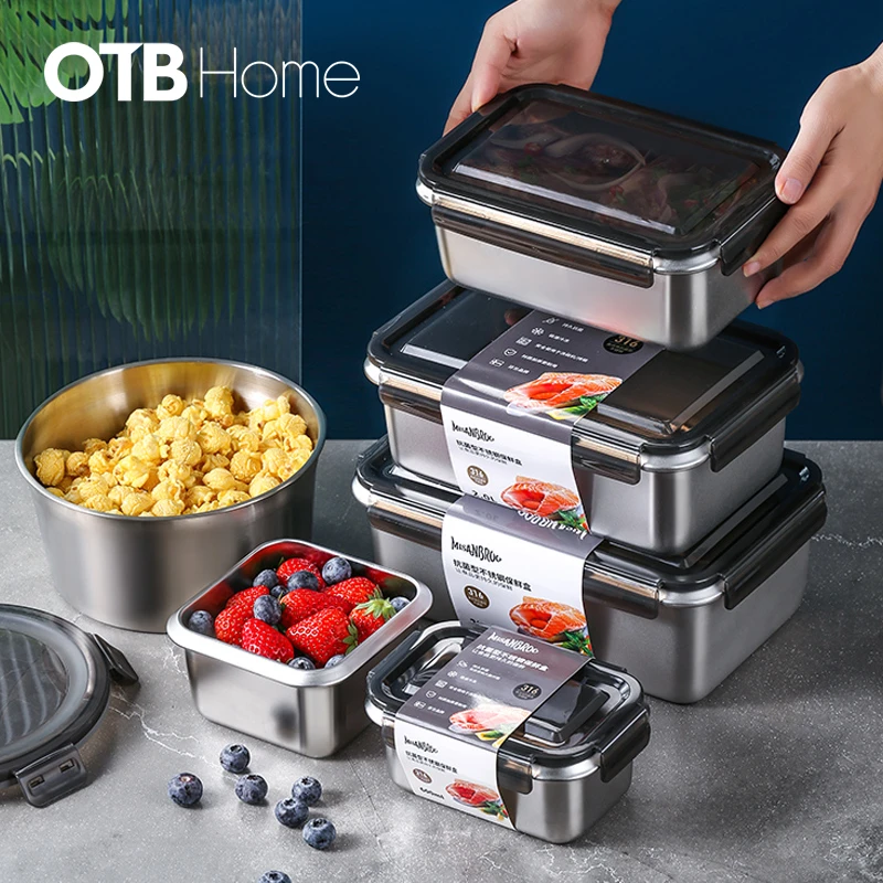 米膳葆保鲜盒冰箱收纳密封饭盒冰箱收纳盒带盖上班族316不锈钢