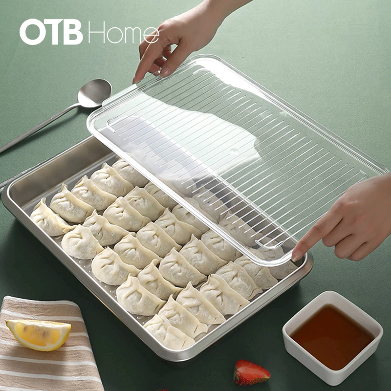 米膳葆饺子不锈钢收纳盒可蒸可烤可放冰箱不粘底长方形加厚储存