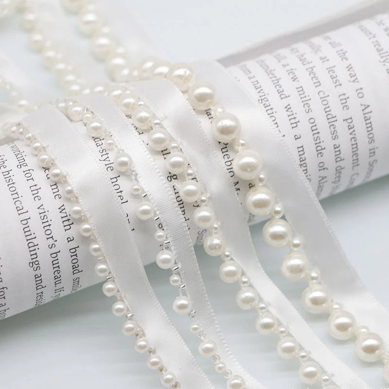 新品手工钉珠 镶嵌丝带珍珠花边织带服装辅料diy配件