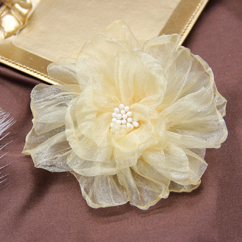高档烧边布艺花朵 手工diy花心服装辅料花苞 发夹饰品鞋花配件