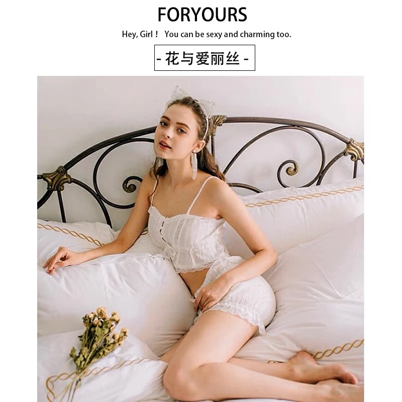 可爱公主吊带仙女睡衣分体睡衣睡裤薄款轻薄白色可爱舒适聚拢