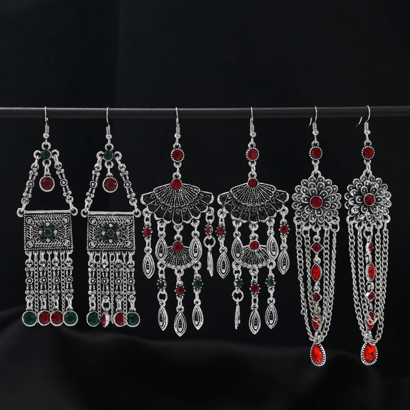 锌合金耳饰 复古民族风长款耳环女个性藏式古典气质水晶流苏耳坠