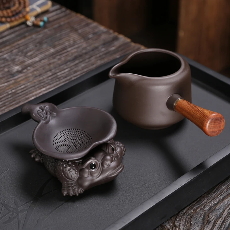 紫砂茶漏金蟾一体架茶宠茶叶过滤器茶滤家用精细过滤网公道杯家用