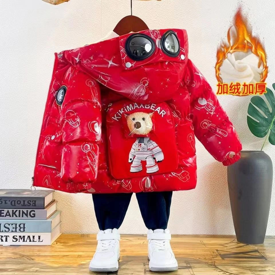 男童中小童加绒加厚新款外套中长款太空人棉服C09棉衣保暖洋气