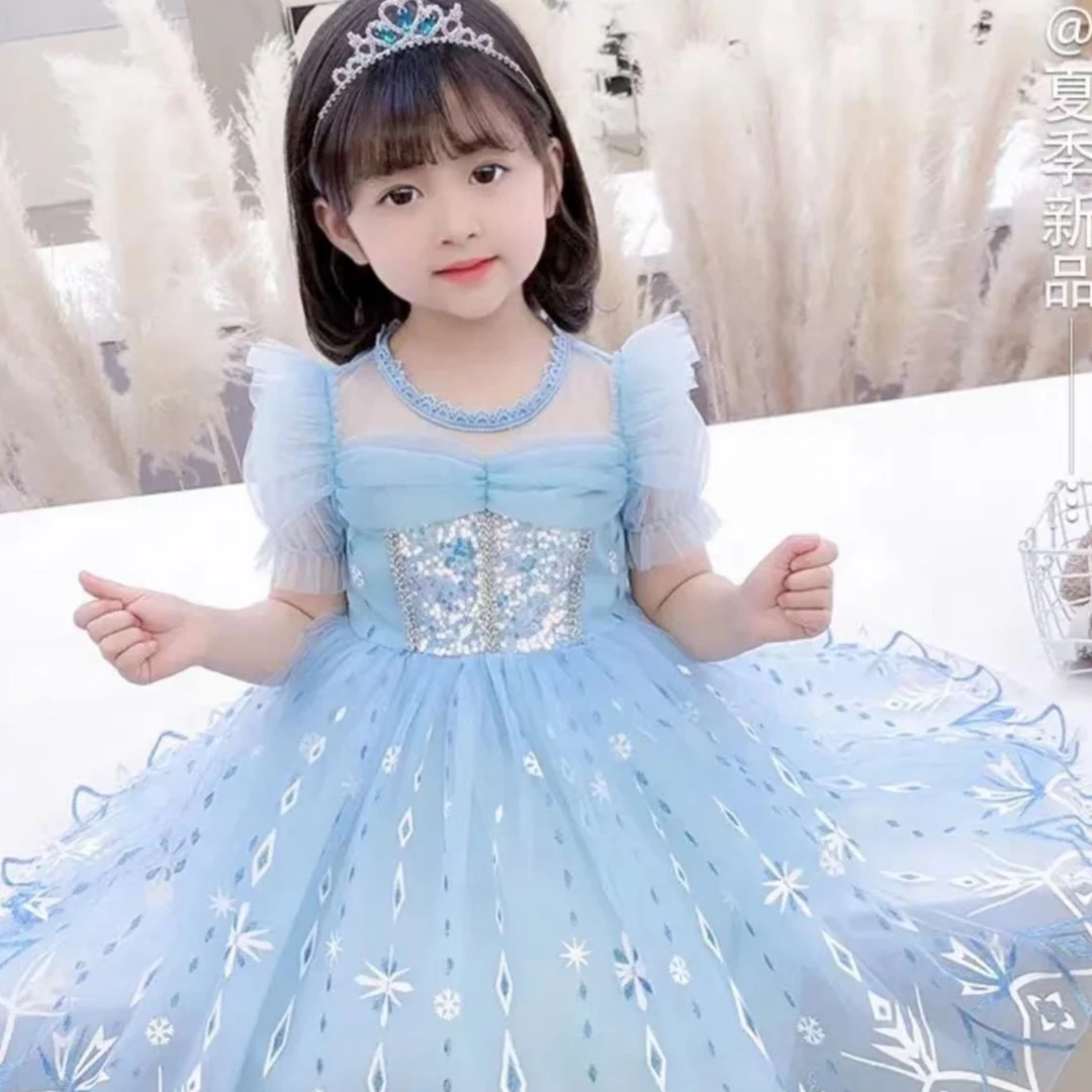 女童2022夏季新款冰雪奇缘艾莎公主裙儿童演出裙女孩艾莎公主裙子