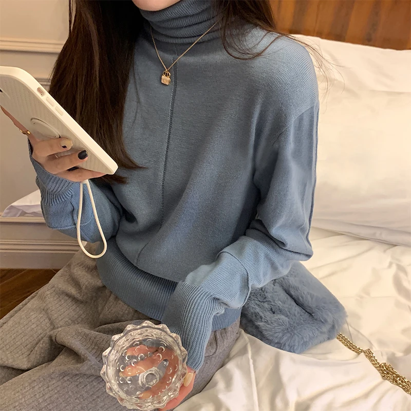 肉完高领堆堆领打底衫女新款内搭羊毛混纺针织衫秋冬可外穿