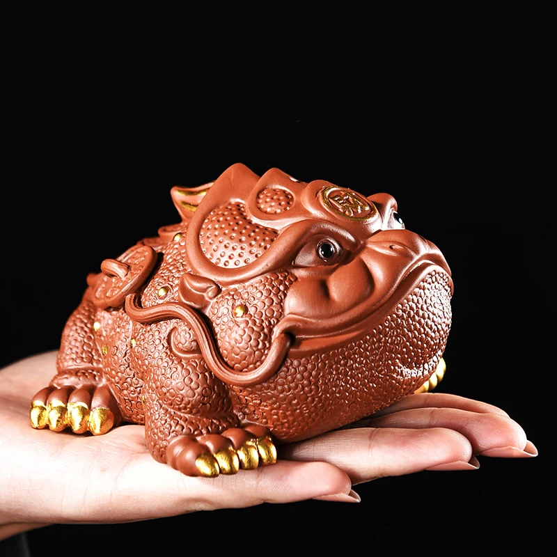 紫砂三足金蟾干泡精品蟾蜍创意蛤蟆茶道茶盘摆件紫砂干泡家用高档