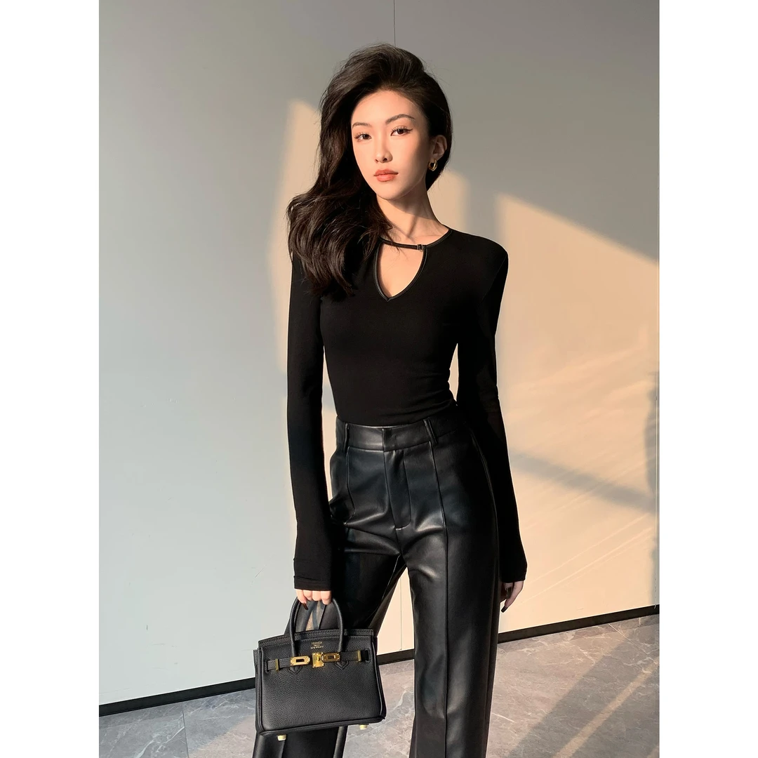 JIJINQI显瘦长袖百搭打底上衣秋季新款设计感针织衫女JC07SZPT254