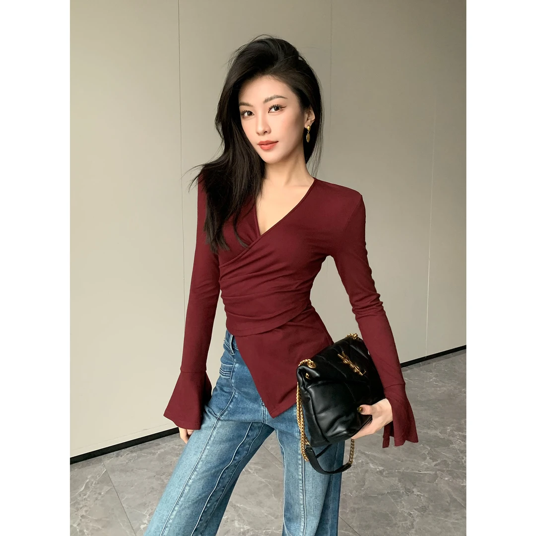 JIJINQI显瘦长袖网红不规则打底上衣秋季新款针织衫女JC07SZYY012