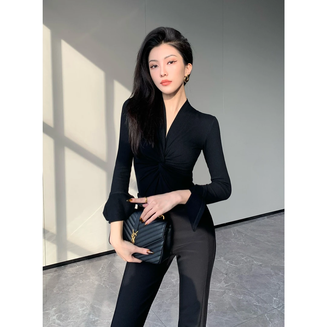 JIJINQI显瘦修身设计感上衣气质扭结秋季新款长袖打底JC09SZXL256