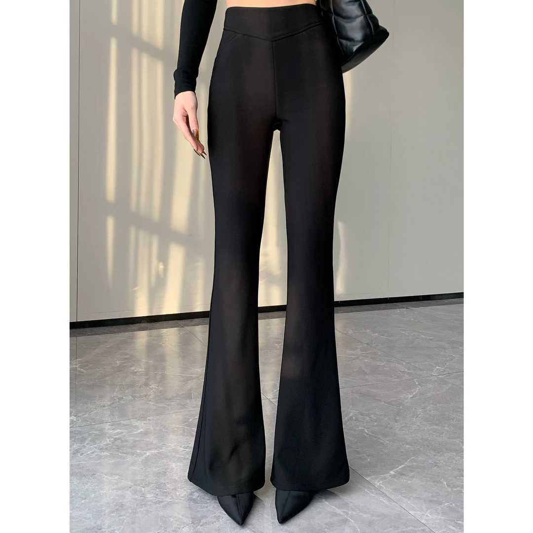 JIJINQI显瘦直筒高腰黑色裤子百搭微喇叭秋冬休闲裤女JC11KZXL371