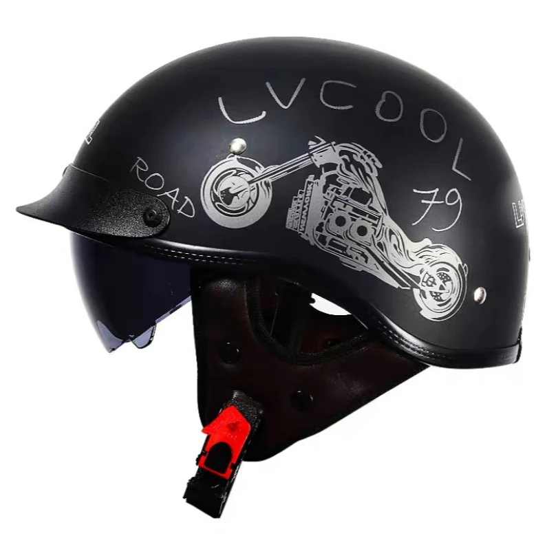 （微瑕）摩托车半盔通用复古头盔哈雷巡航踏板头盔春夏男女半盔3C