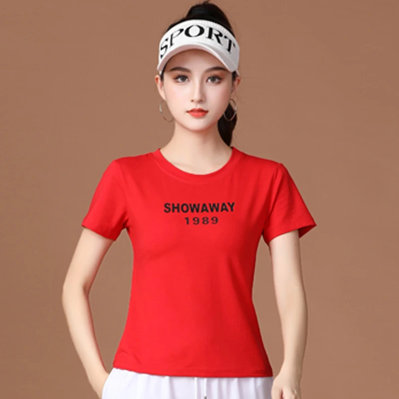 广场舞服装棉上衣短袖运动宽松休闲舞蹈服曳步舞服跳舞衣服女t恤