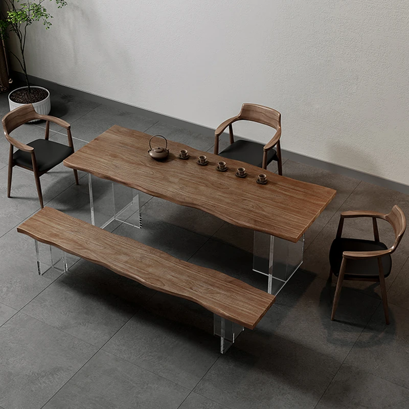 实木茶桌现代简约新中式创意亚克力桌脚原木茶台会客泡茶桌椅组合