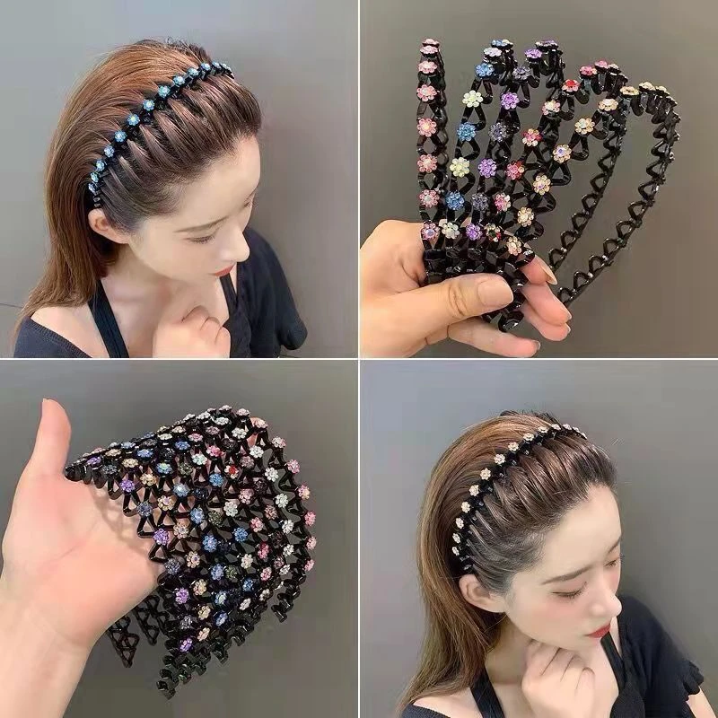 亚克力发饰 小花水钻波浪发箍碎发神器送10根头绳简约百搭