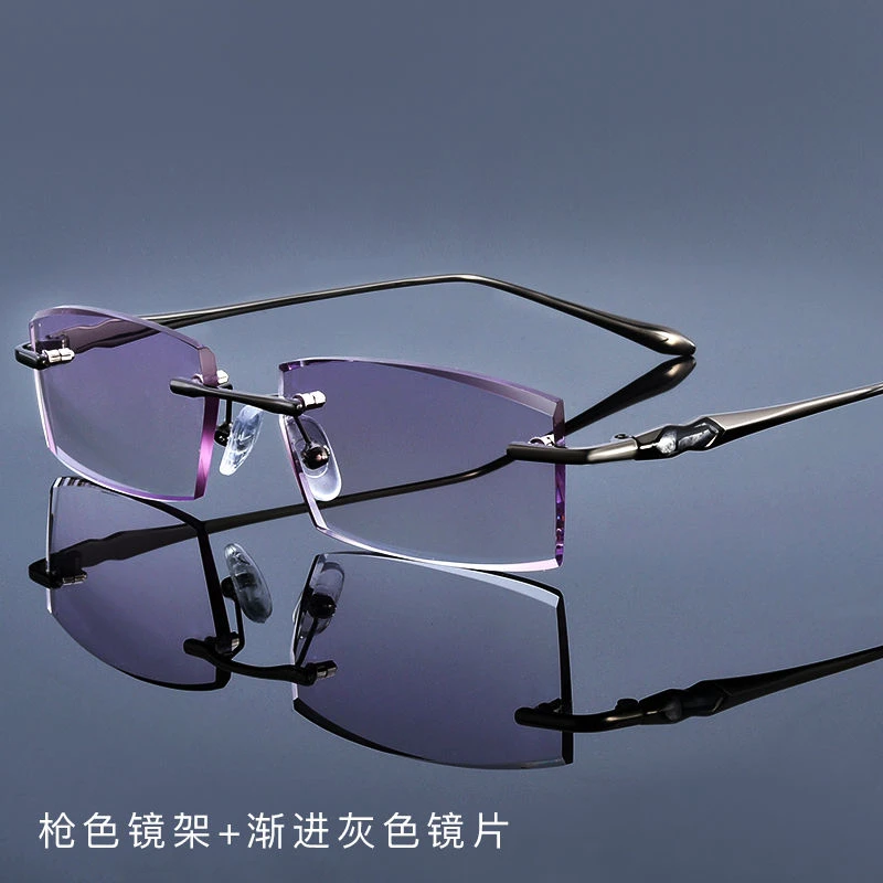 2022新款无框变色近视眼镜男女切边镶钻石防辐射防蓝光超轻潮流