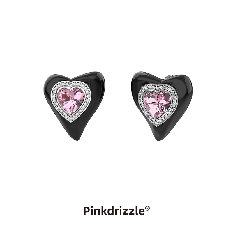 Pinkdrizzle 铜合金珐琅耳饰 黑桃心耳环 Lava熔岩系列美拉德耳饰