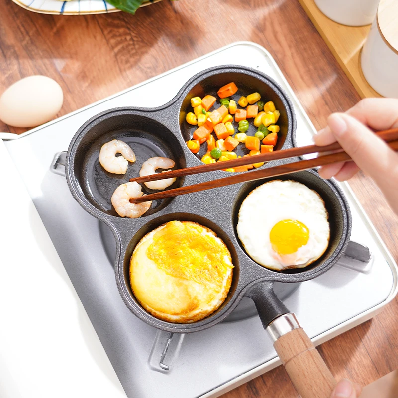四孔铸铁煎蛋锅鸡蛋汉堡模具蛋饺锅无涂层早餐平底小煎锅