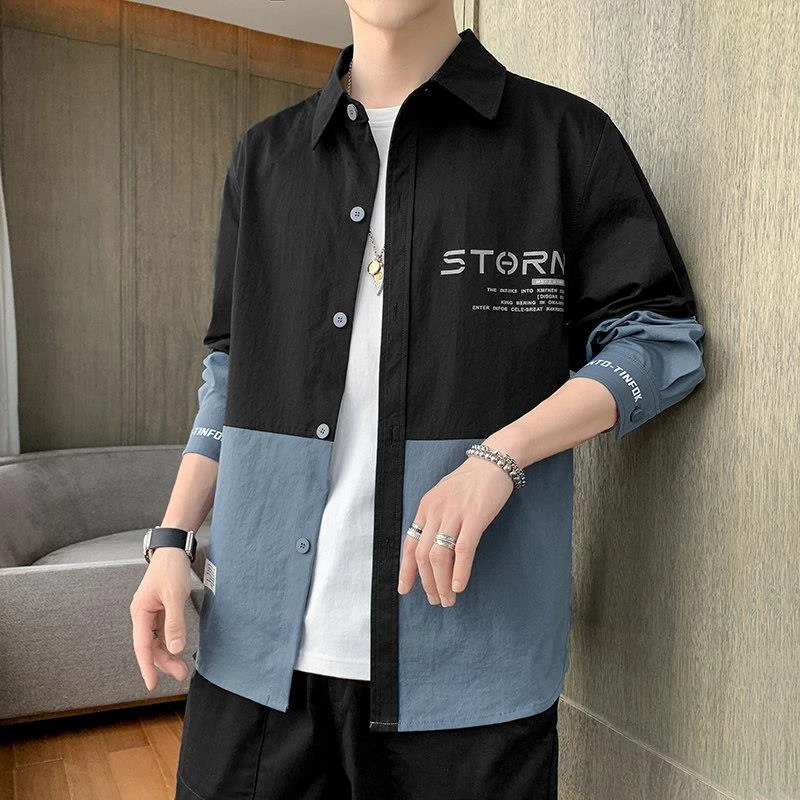 衬衫男春秋新款韩版潮流休闲长袖衬衣男装秋冬内搭外套上衣薄款