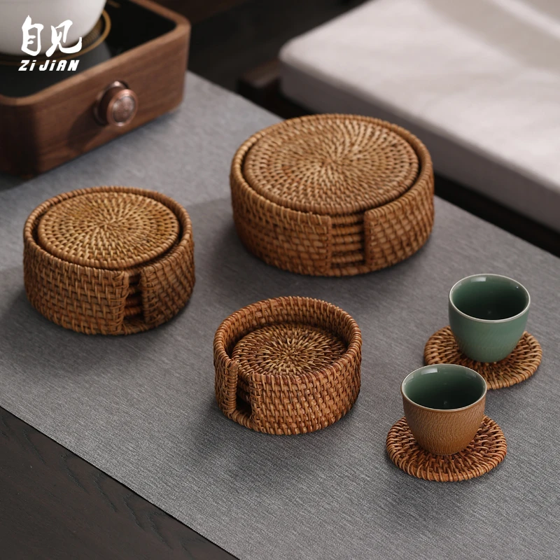 藤编杯垫茶垫杯托干泡垫手工功夫紫砂壶托养茶具茶托壶垫茶承壶承