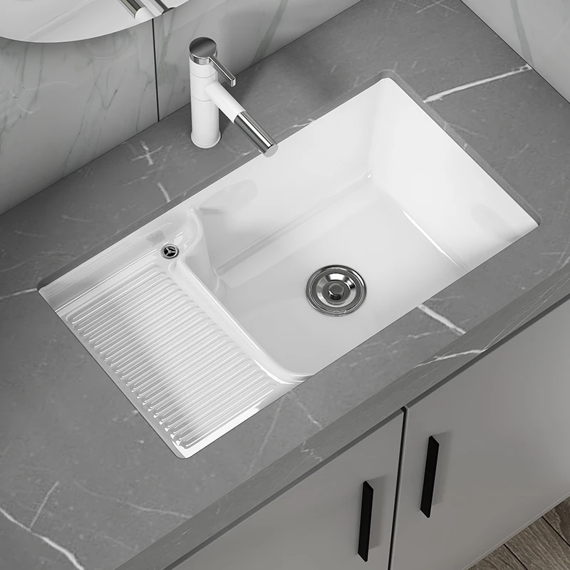 煦洁阳台卫生间台下盆带搓板洗衣盆嵌入式平底家用加深洗手洗脸槽