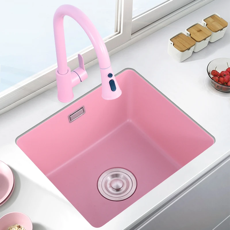 冷热清洗洗菜盆厨房台下盆吧台小单槽西厨洗碗槽粉色中岛台少女