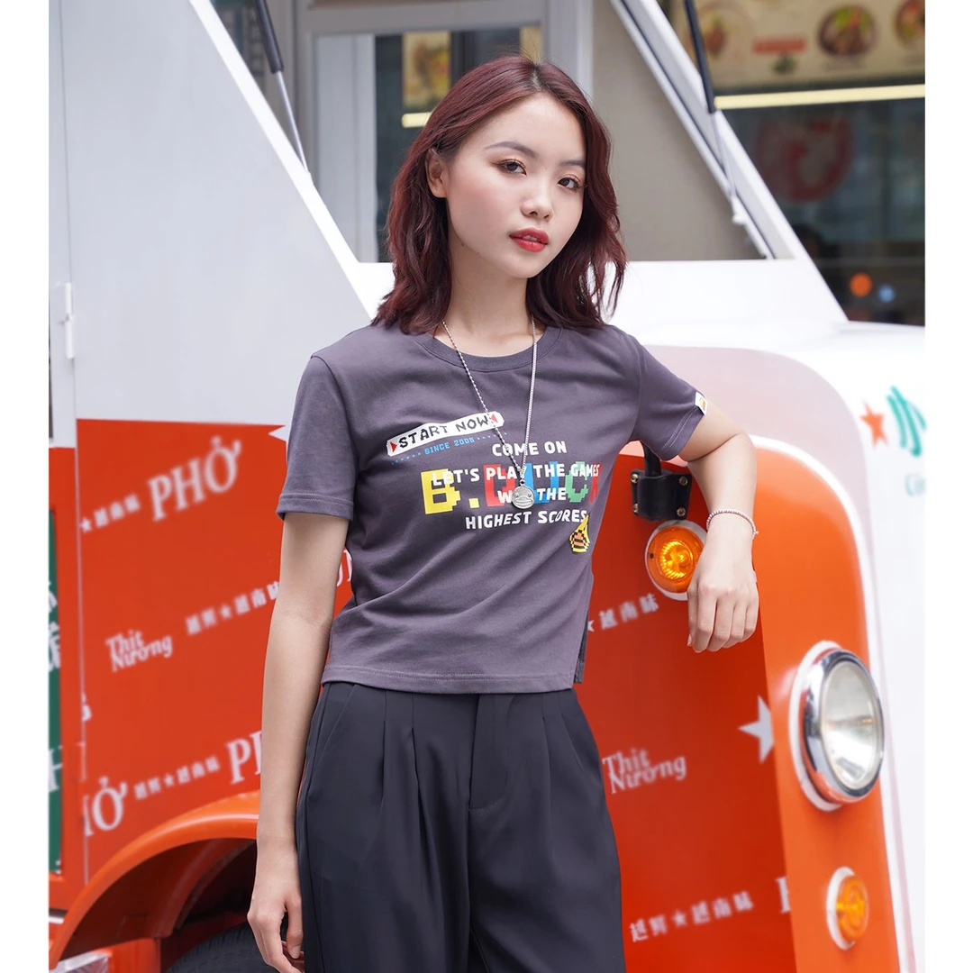 B.Duck 小黄鸭2024夏季新款修身圆领短款上衣时尚百搭纯棉短袖T恤