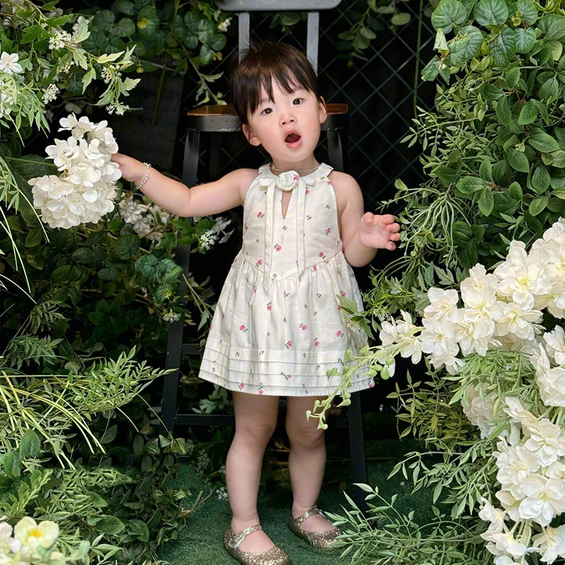现货】壹妈韩版女童白色连衣裙童装夏季新款儿童甜美碎花公主裙