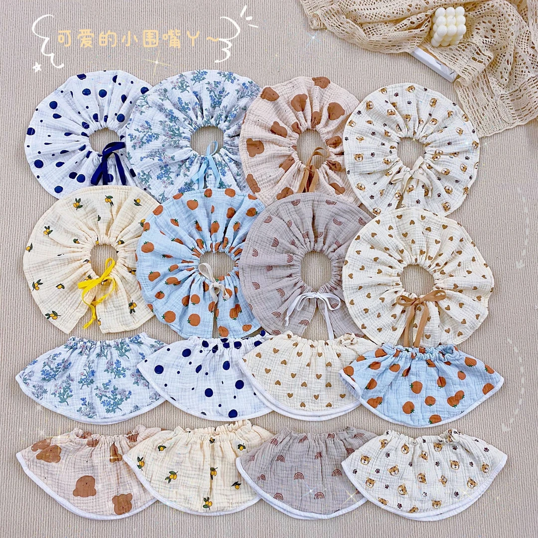 【大面积泡泡纱围嘴】婴儿系带柔软透气吸水宝宝韩版围兜纱布口水巾