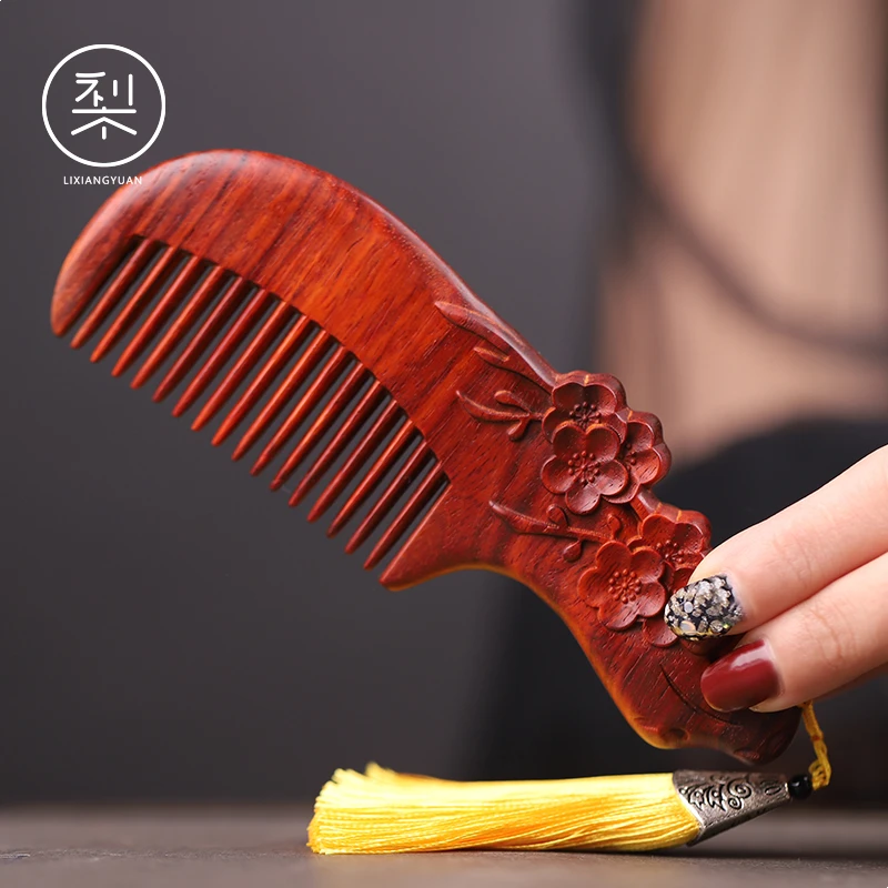 梨香院印度小叶紫檀木梳子喜上眉梢头梳女士随身便携家用木质梳子