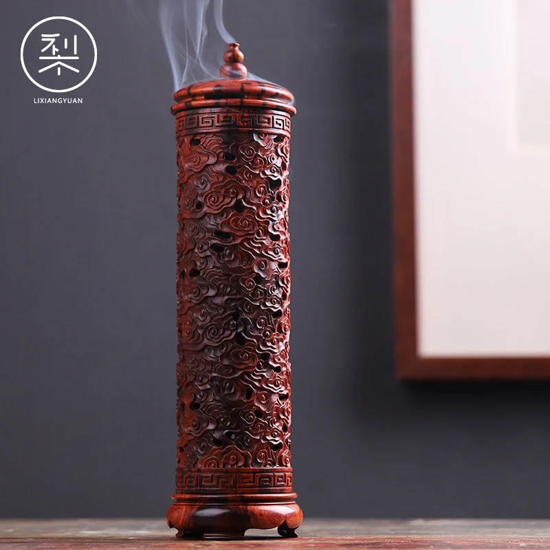 梨香院 祥云立式香筒 印度小叶紫檀木质线香炉香薰炉茶道家用室内