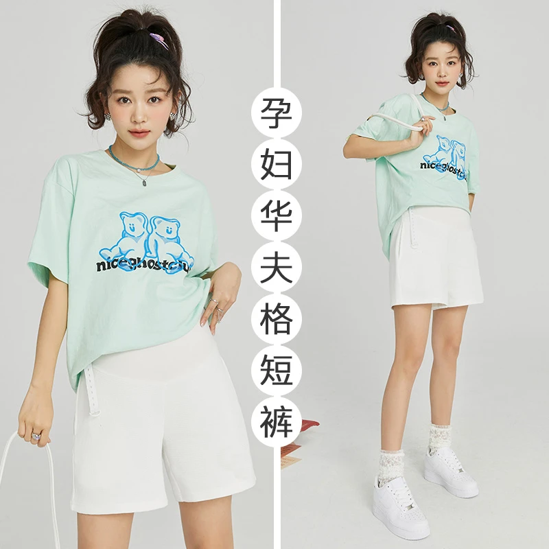 孕妇短裤夏季薄款华夫格休闲短裤女夏天外穿运动裤打底裤潮妈夏装