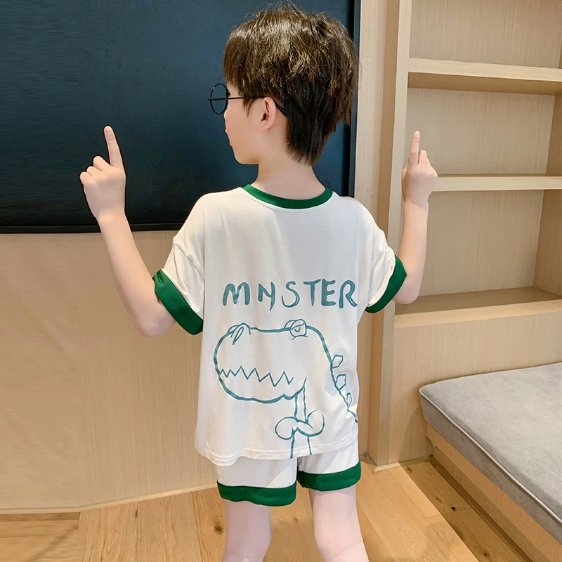 【莫代尔】儿童睡衣男童夏季薄款小男孩休闲短袖家居服中大童套装
