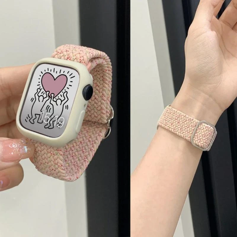 适用于苹果手表S11滑扣弹力编织表带applewatchs10代表带SE代通用