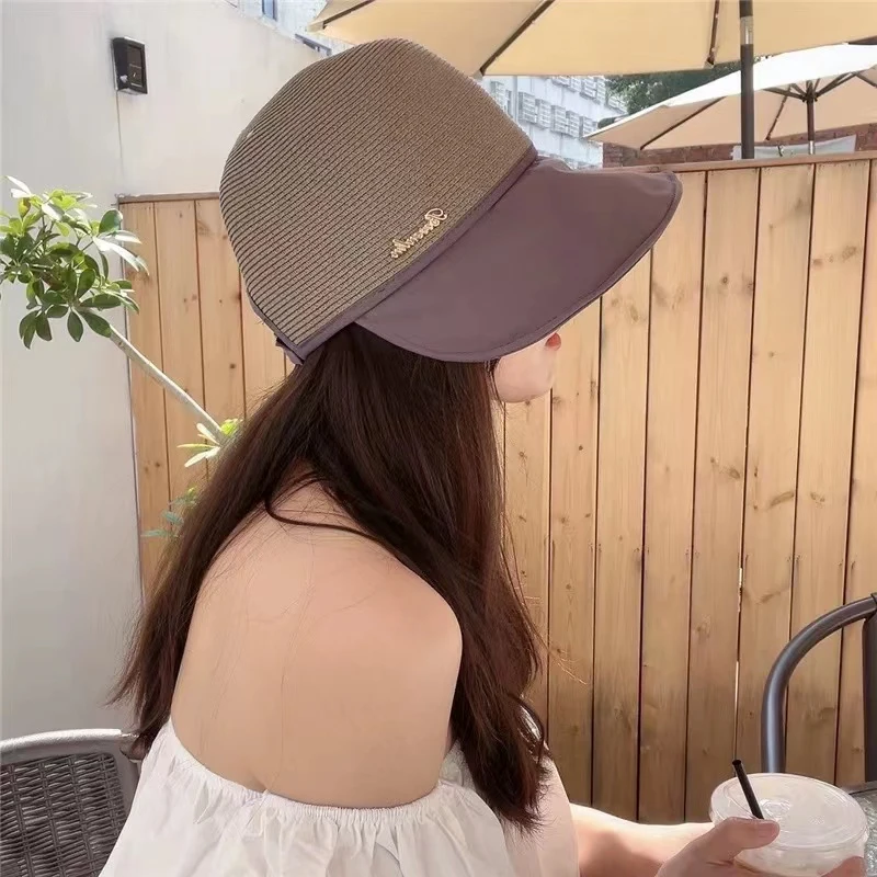 【专柜品牌 爆款热卖】韩版春夏季草编防晒鸭舌帽扎马尾防晒帽