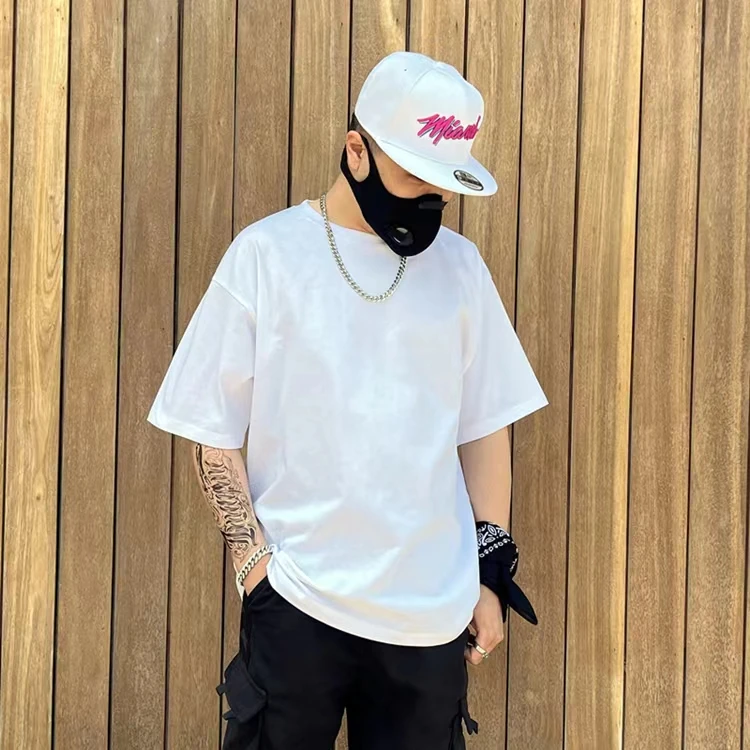 西海岸小领口280g宽袖嘻哈BBOY重磅纯棉打底T恤短袖